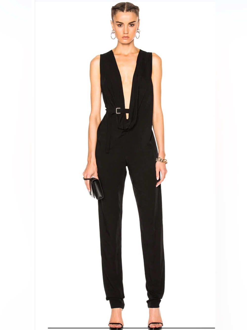 IRO x ANJA RUBIK Tanama Draped Buckle Jumpsuit in Black